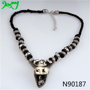 Gothic black leather cord palestine skull necklace N90187