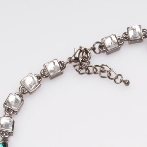 Gun Metal Chain White and Green Crystal Necklace