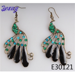 Hand painted clip sex crystal peacock earrings designs E30121