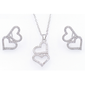 Latest Design Chic Girl Heart Shape Silver Plated Necklace Earring Jewelry Set Supplier