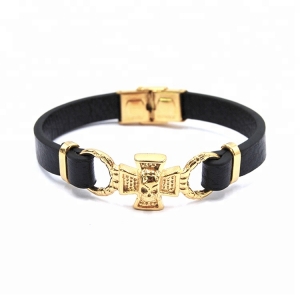 New Arrivals Fashion Leather Bracelet Men Gold Plated Jewelry As Gift
