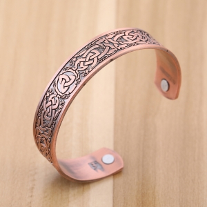 New Design Engraved Healthy Power Cuff Bangle Antique Copper Mens Magnetic Magic Bracelet