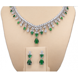 Royal Princess Necklace Earring Ring Bracelet CZ Emerald Evening Dress Wedding Accessories Bridal jewelry Set