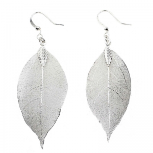 Silver Color  Natural Leaf Dangle Statement Necklaces Earrings for Women Jewelry