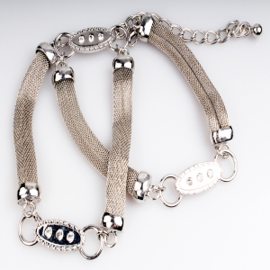 Silver plated crystal studded metal chain waist belt BT60036