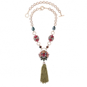 Sweet Candy Style Rhinestone Diamonds Tassel Sweater Necklace Green Beads Handmade Necklace Jewelry