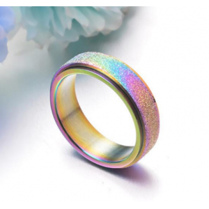 Titanium Steel Dull Polish Rotatable Jewelry Romantic Pearl Sand Rainbow Rings Wholesale