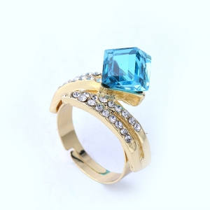 Wholesale Free Size Rhinestones Deco Big Cubic Single Stone Finger Ring Designs for Women