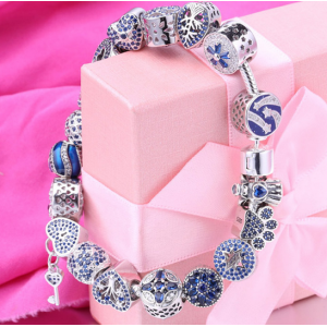 Wholesale Original 925 Sterling Silver Blue CZ Beads Bracelets Making Jewelry for Women