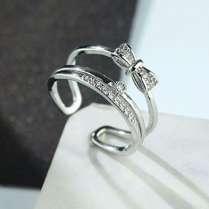 Wholesale copper alloy open love tiny zircon pearl designs double ring for woman