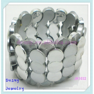 Wide cicle pattern rhodium plated metal zinc alloy slap charm bracelet for women and men