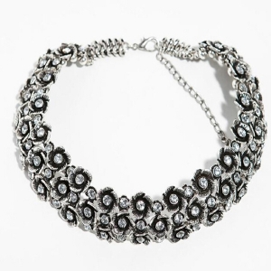 antique gold three layer metal flower chocker necklace N90084