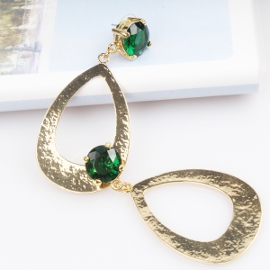 big dangling green stone teardrop light weight gold earring