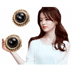 black jhumka indian gold spiral clip on earrings E30026