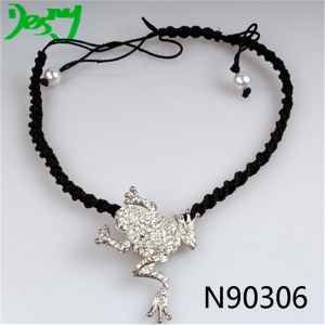 braided black rope chunky silver frog choker necklace N90306