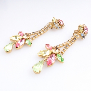 cheap flower shaped rhinestone dangling earrings E30061