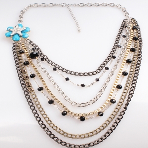 crochet flower multi layer bead fancy long chain necklace N90083