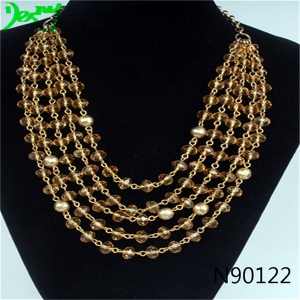 crystal layered plastic bead gold statement necklace N90122