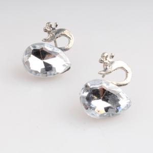ebay silver white zircon stone swan stud earrings E30071