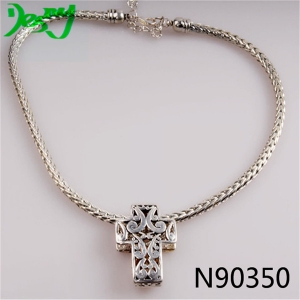 ethnic jewelry silver chain cross pendant necklace N90350