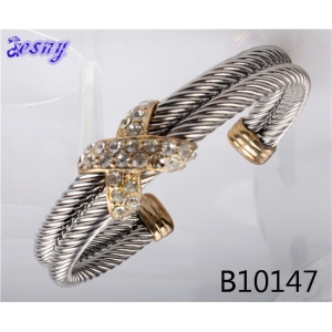 fashion cystal butterfly double cable rhodium plated bangle