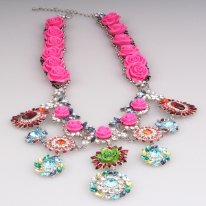 fashion jewelry acrylic flower rhinestone choker necklace N90019
