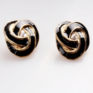 fashion plate gold black metal rose stud earrings E30014
