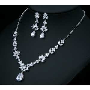 flower necklace and earrings customizable jewelry set charms crystal cz jewelry set mothers day souvenir jewelry set