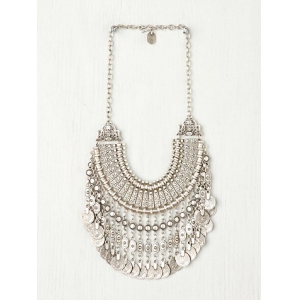 fringe tassel silver coin stainless steel link chain necklace