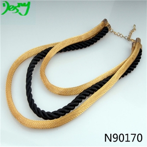gold chain black cord fashion jewelry choker necklace N90170