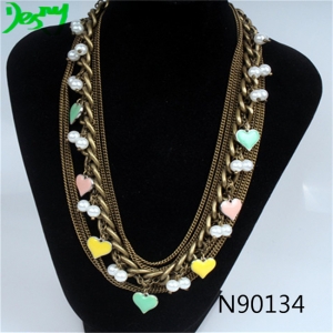 gold chain heart pearl crystal sex charmed necklace  N90134