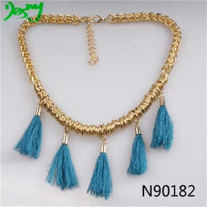 gold chains coin colorful silk cord tassel necklace N90182