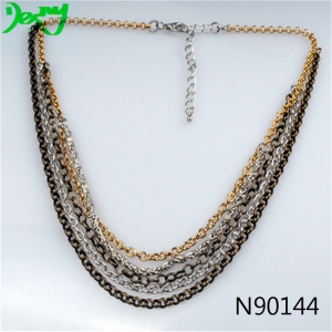 gold silver brass thin multi-layer chains necklace N90144