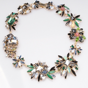 handmade crystal sunflower gold statement necklace N90011