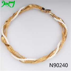 hip gold chain braided pearl necklace fashion jewelry N90240