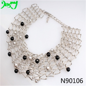imitation pearl seed bead twisted wire bangle necklace N90106