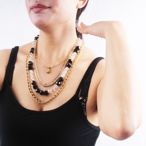 layered gold chains beads crystal sex charmed necklace N90070