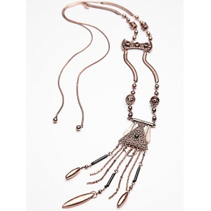 layered long chain ethnic tatoo teardrop shaped pendant necklace