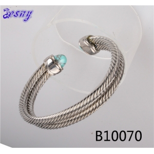 layered spiral gemstone sterling silver cuff bangle B10070