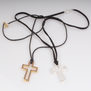 leather rope horseshoe nail cross pendant necklace N90294