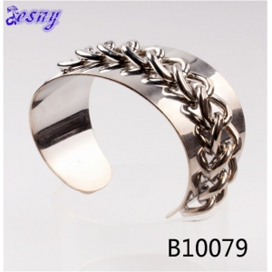 men's rhodium chain stainless steel handcuff bracelet B10079