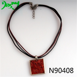 mens leather cord turquoise coral pendant necklace N90408
