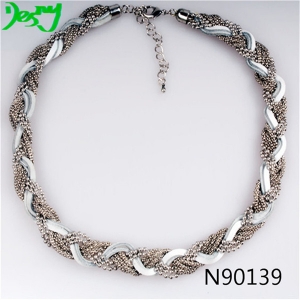 mens leather metal ball chain braided choker necklace N90139
