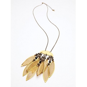 mesh long brass chain beaded gold leaf statement necklace