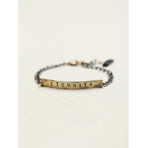 multi-color stone charm simple etching letter brass bracelet