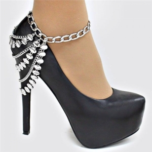 multi layers coin key rhinestone thin metal ankle chain TS007