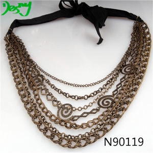 organza ribbon evil eye gold chains statement necklace N90119