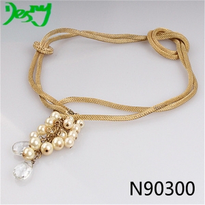 pearl pendant gold chains statement lariat necklace N90300