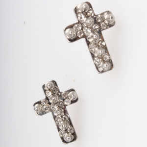 punk women and men silver rivet cross crystal stud earrings E30054