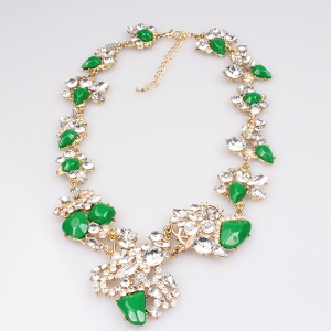 resin flower crystal bead gold statement necklace N90006